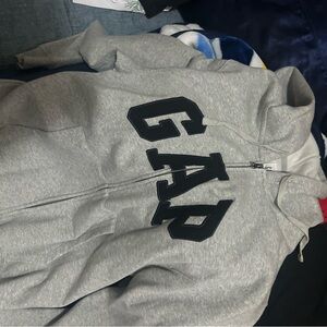 GAP Light Gray Zip Hoodie with Bold Logo